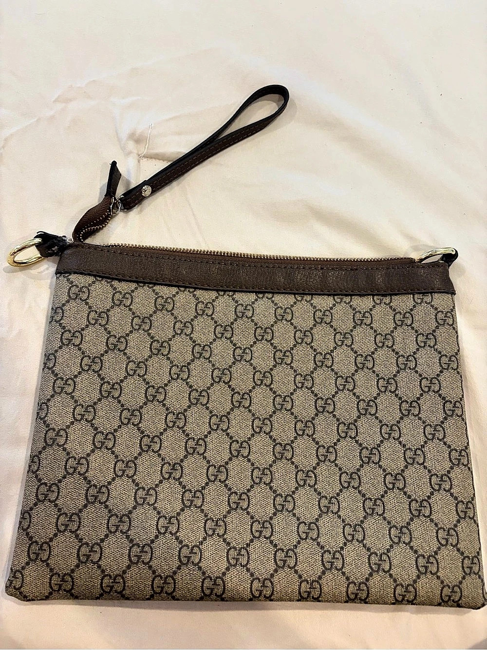 Gucci GG Canvas Wristlet in Brown & Beige